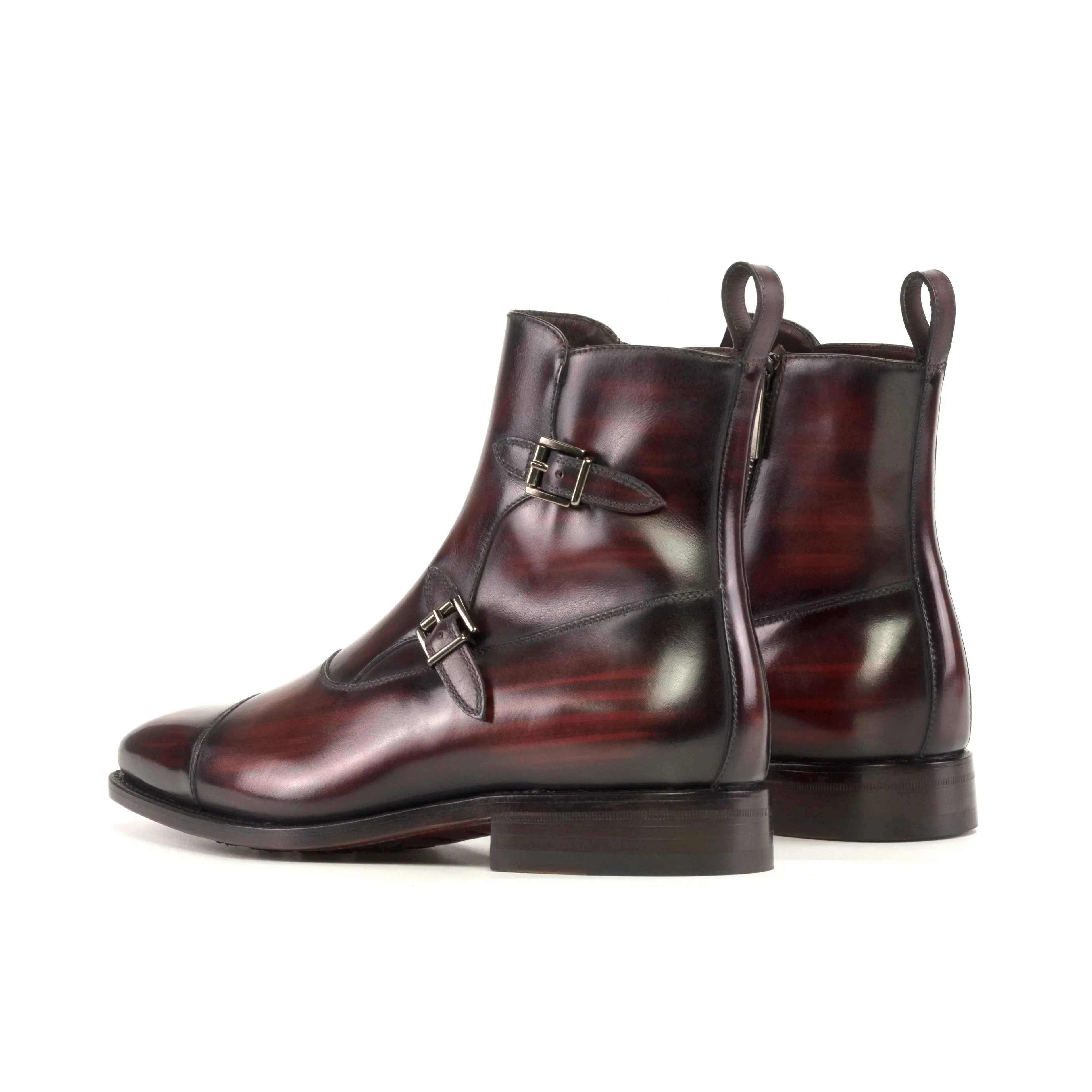 DapperFam Octavian in Burgundy Men's Hand-Painted Patina Buckle Boot