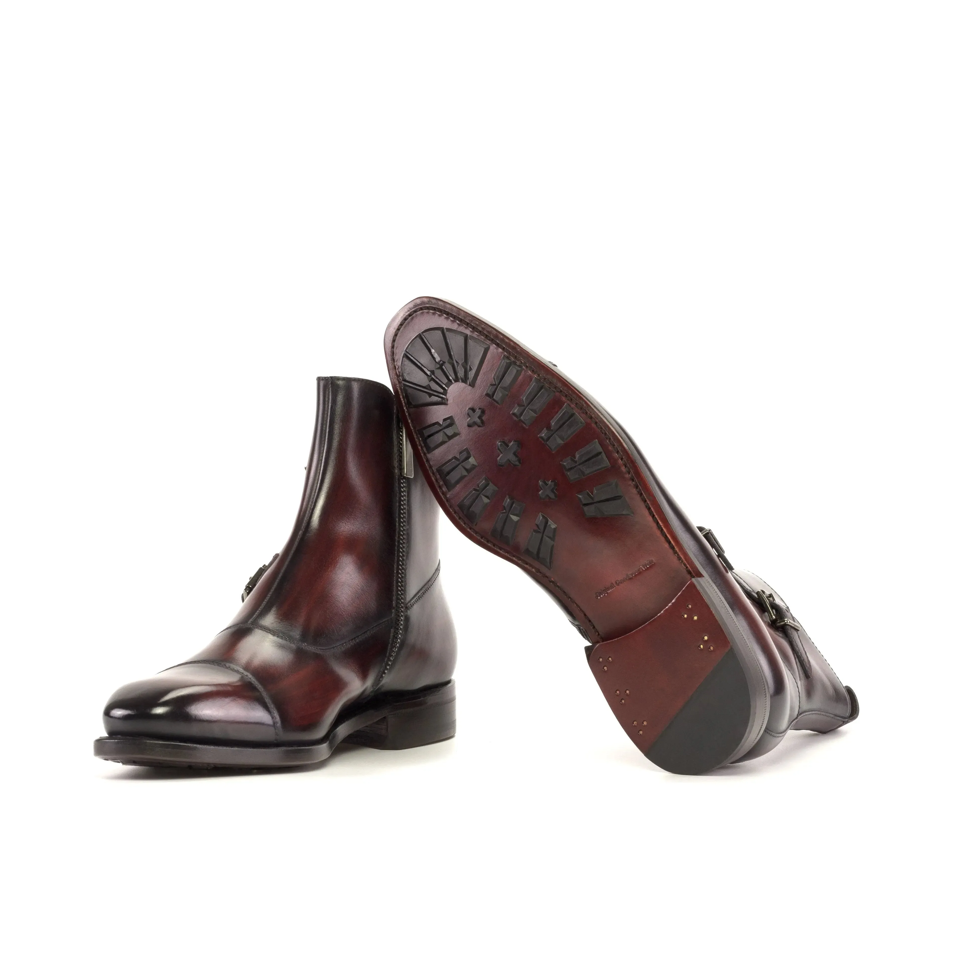 DapperFam Octavian in Burgundy Men's Hand-Painted Patina Buckle Boot
