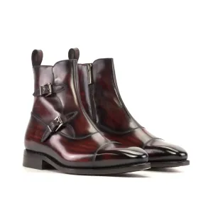 DapperFam Octavian in Burgundy Men's Hand-Painted Patina Buckle Boot