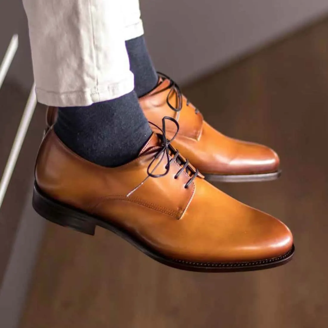 Derbie Blucher en cuir patiné marron clair