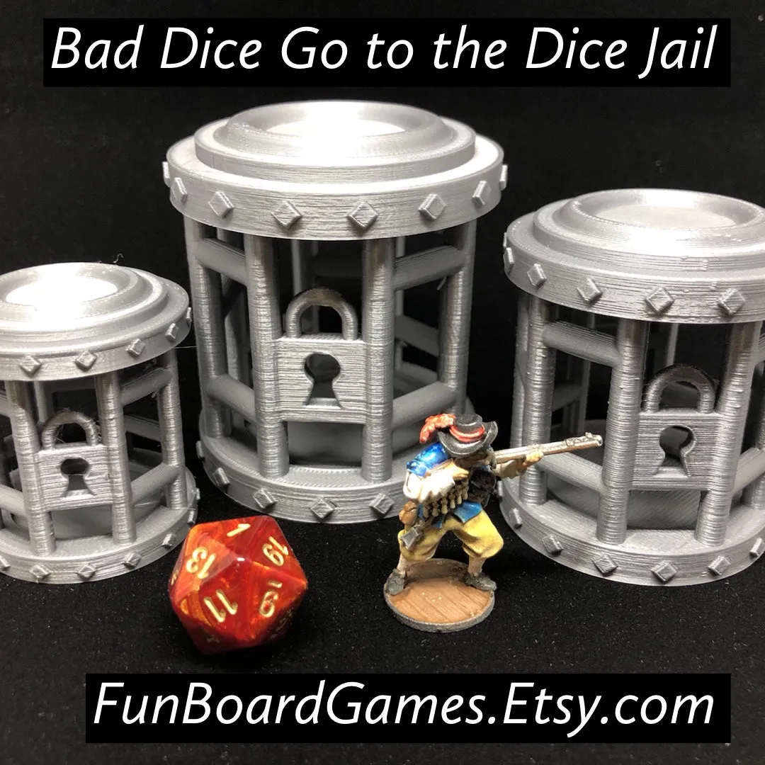 Dice Jail Prison for Misbehaving Dice : 3 Sizes: 2 to 12 Dice - Dungeons and Dragons - 3D Printed