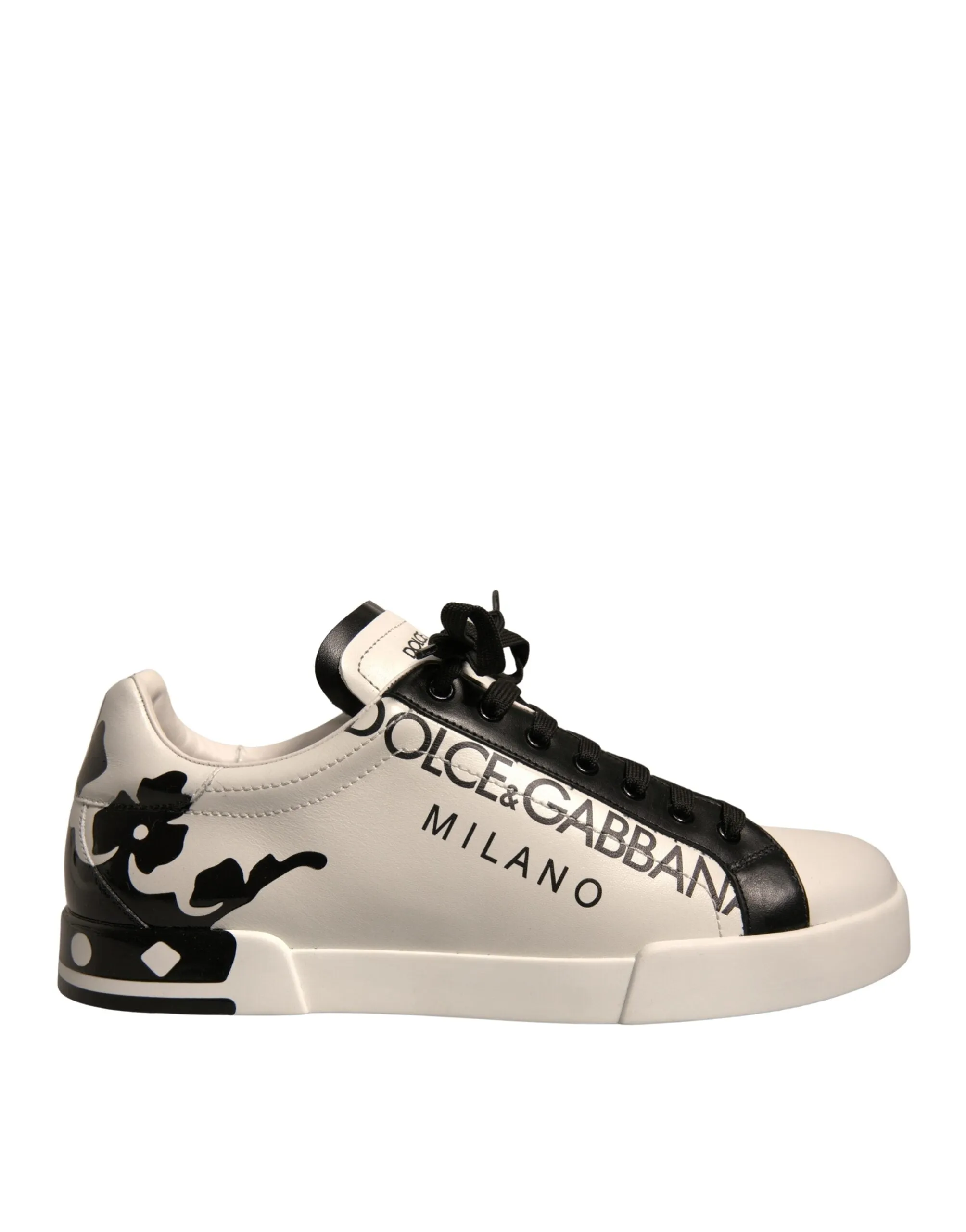 Dolce & Gabbana White Black Leather Crown Milano Sneakers Shoes
