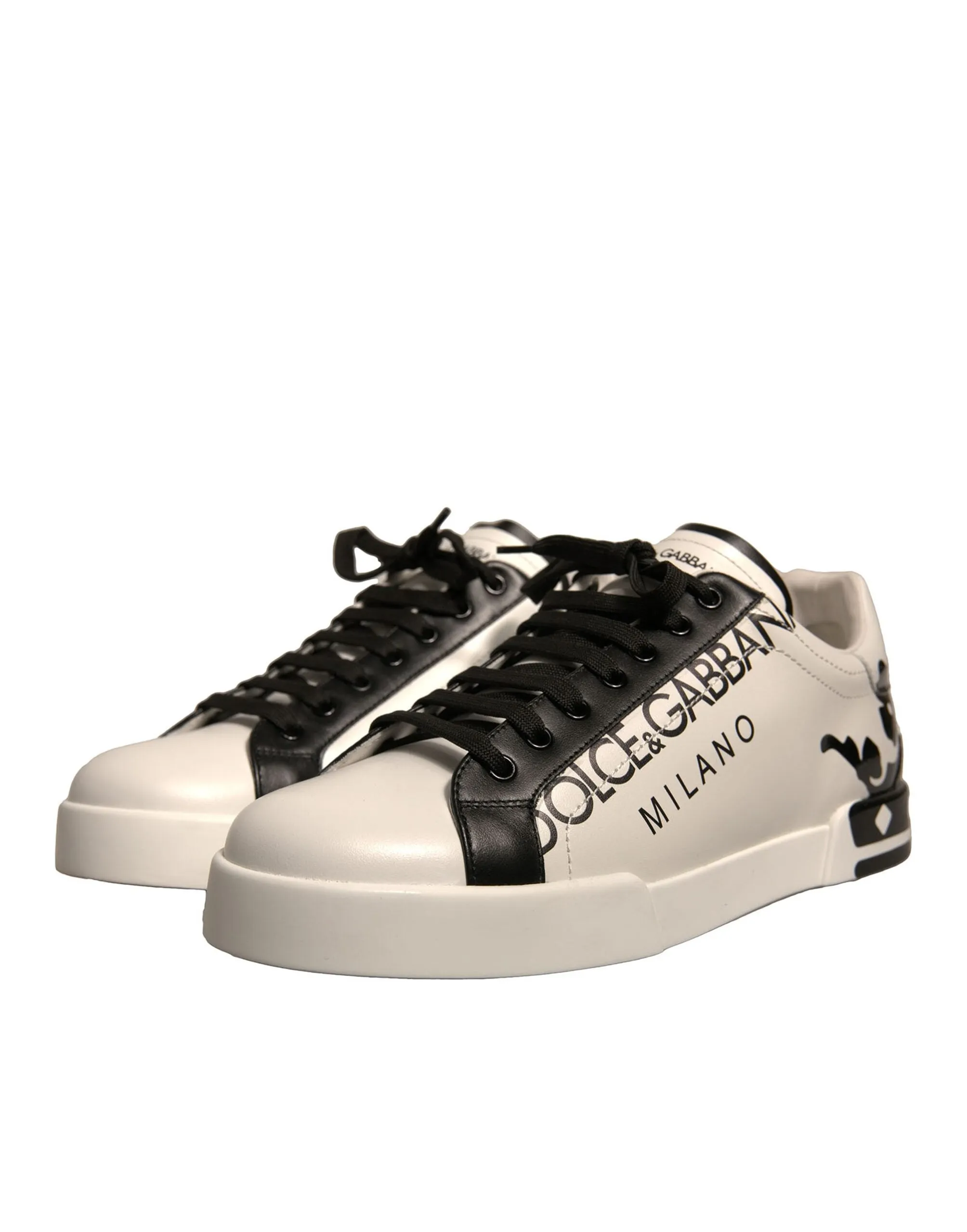Dolce & Gabbana White Black Leather Crown Milano Sneakers Shoes