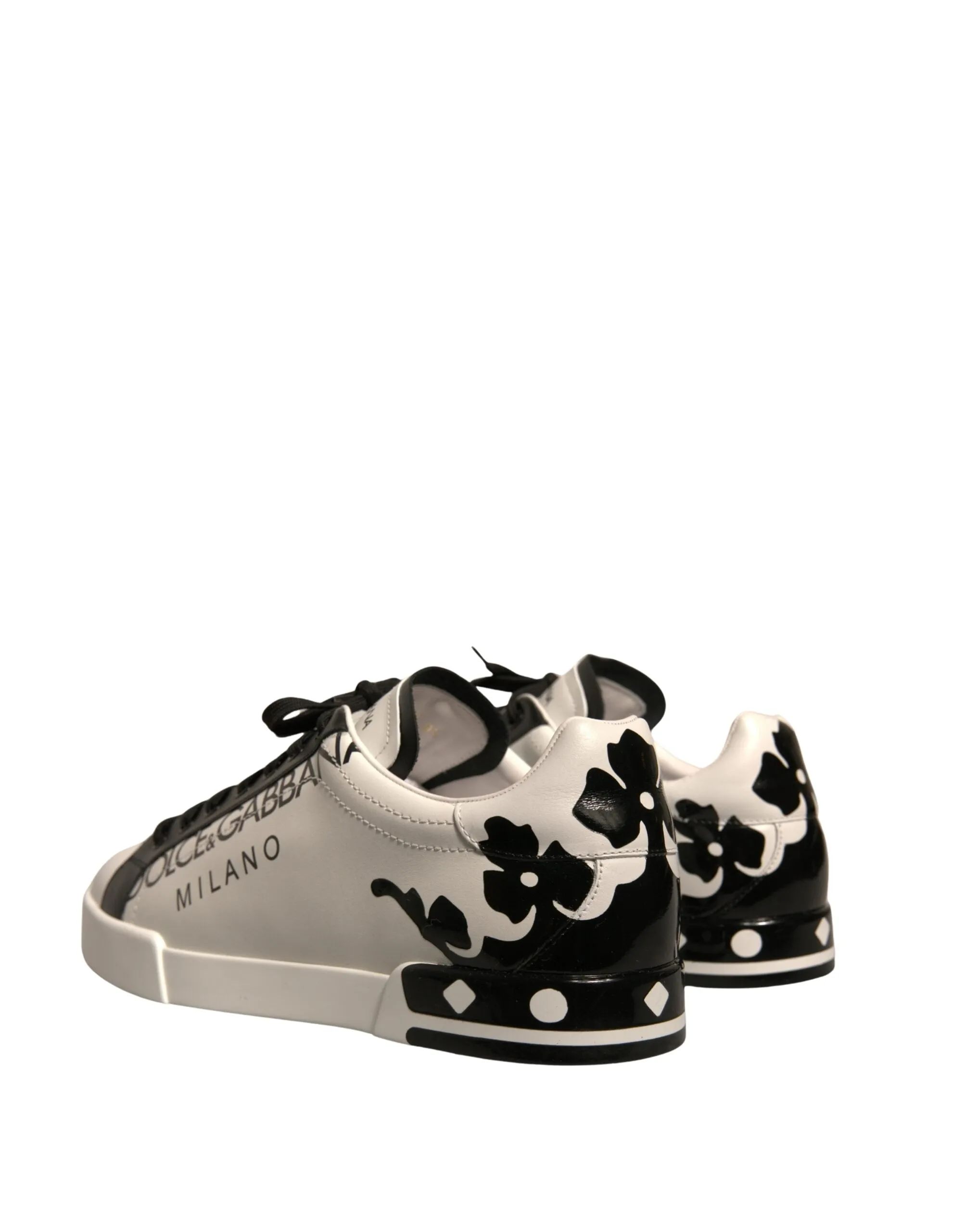 Dolce & Gabbana White Black Leather Crown Milano Sneakers Shoes