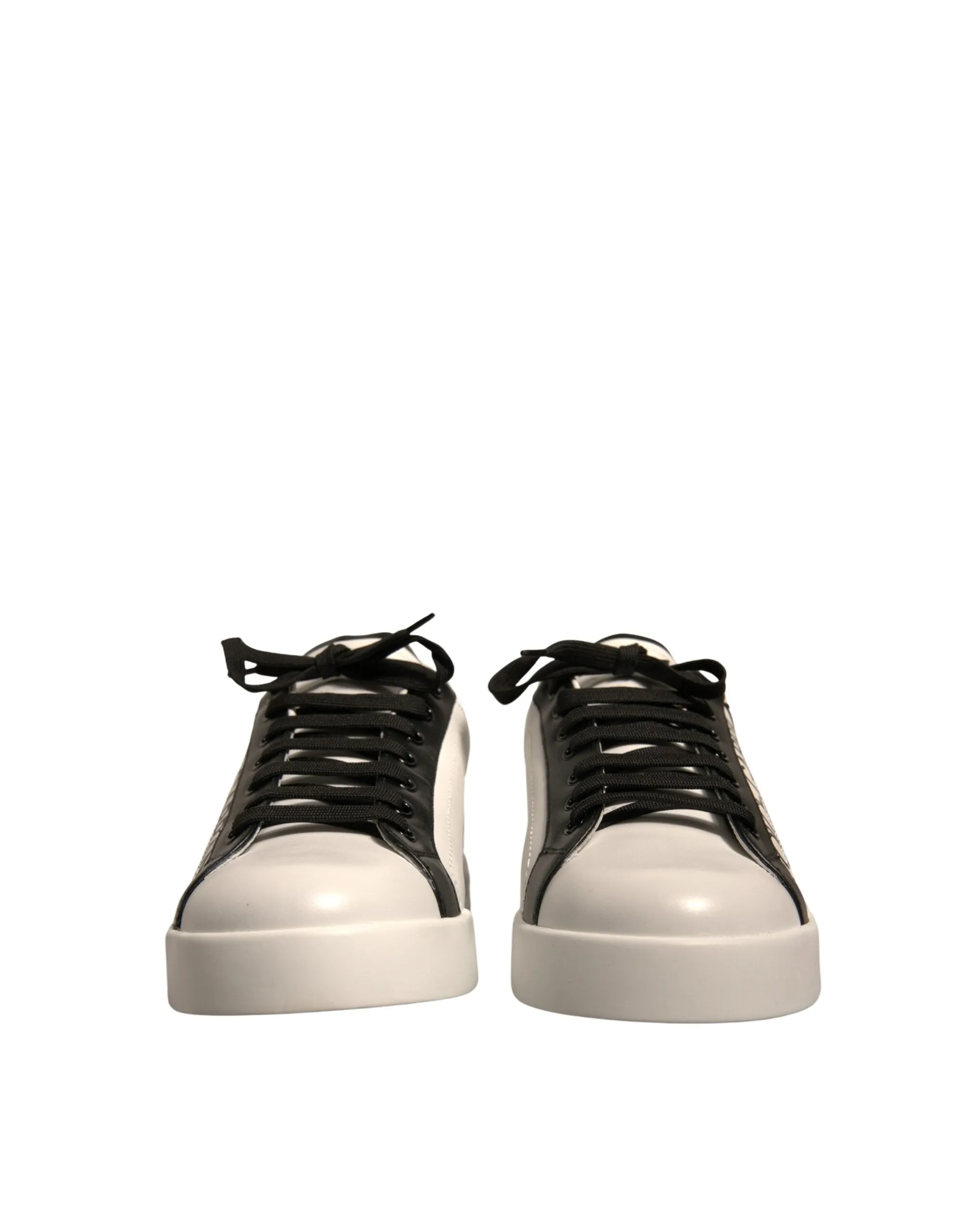 Dolce & Gabbana White Black Leather Crown Milano Sneakers Shoes