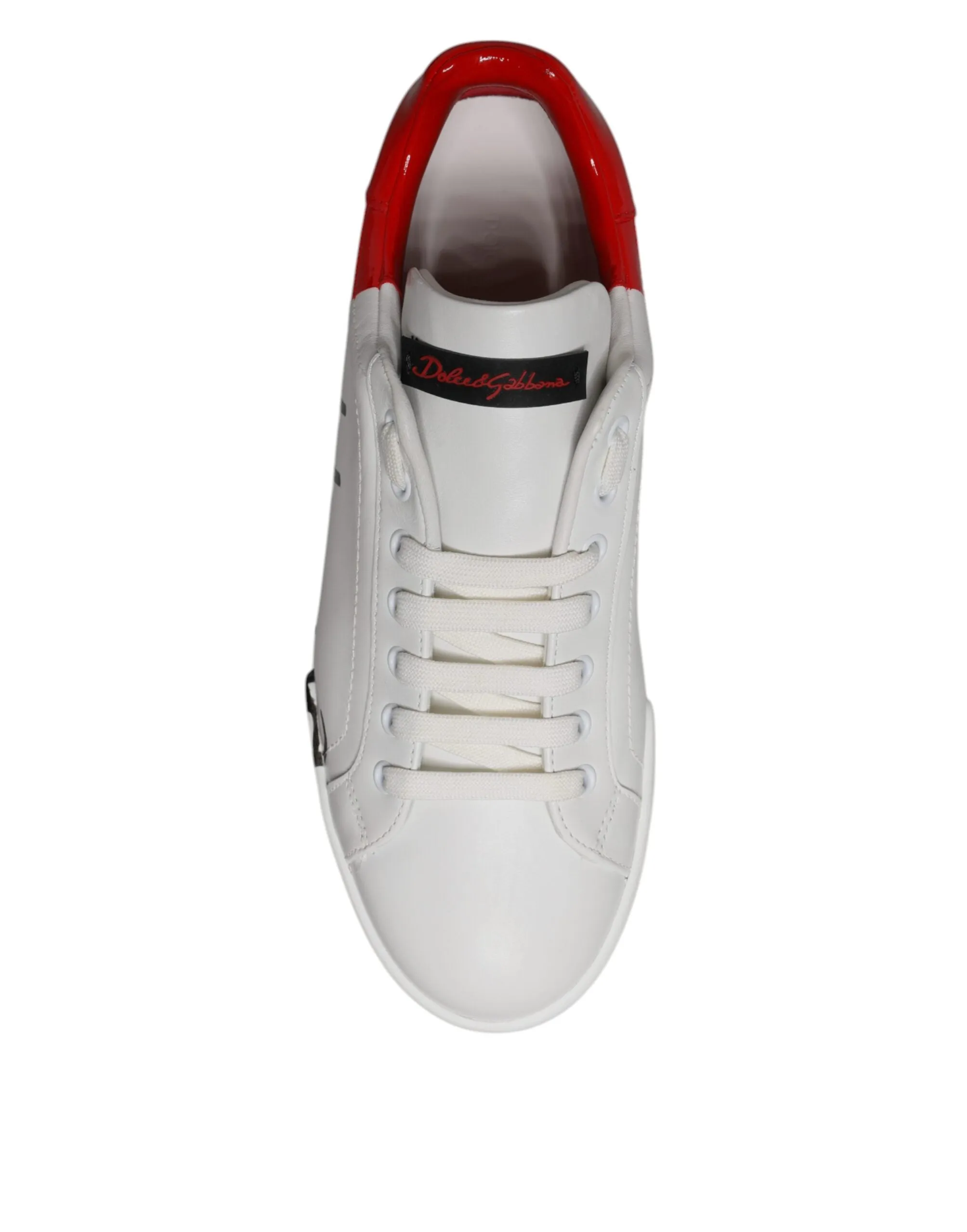 Dolce & Gabbana White Red Leather Logo Low Top Sneakers Shoes