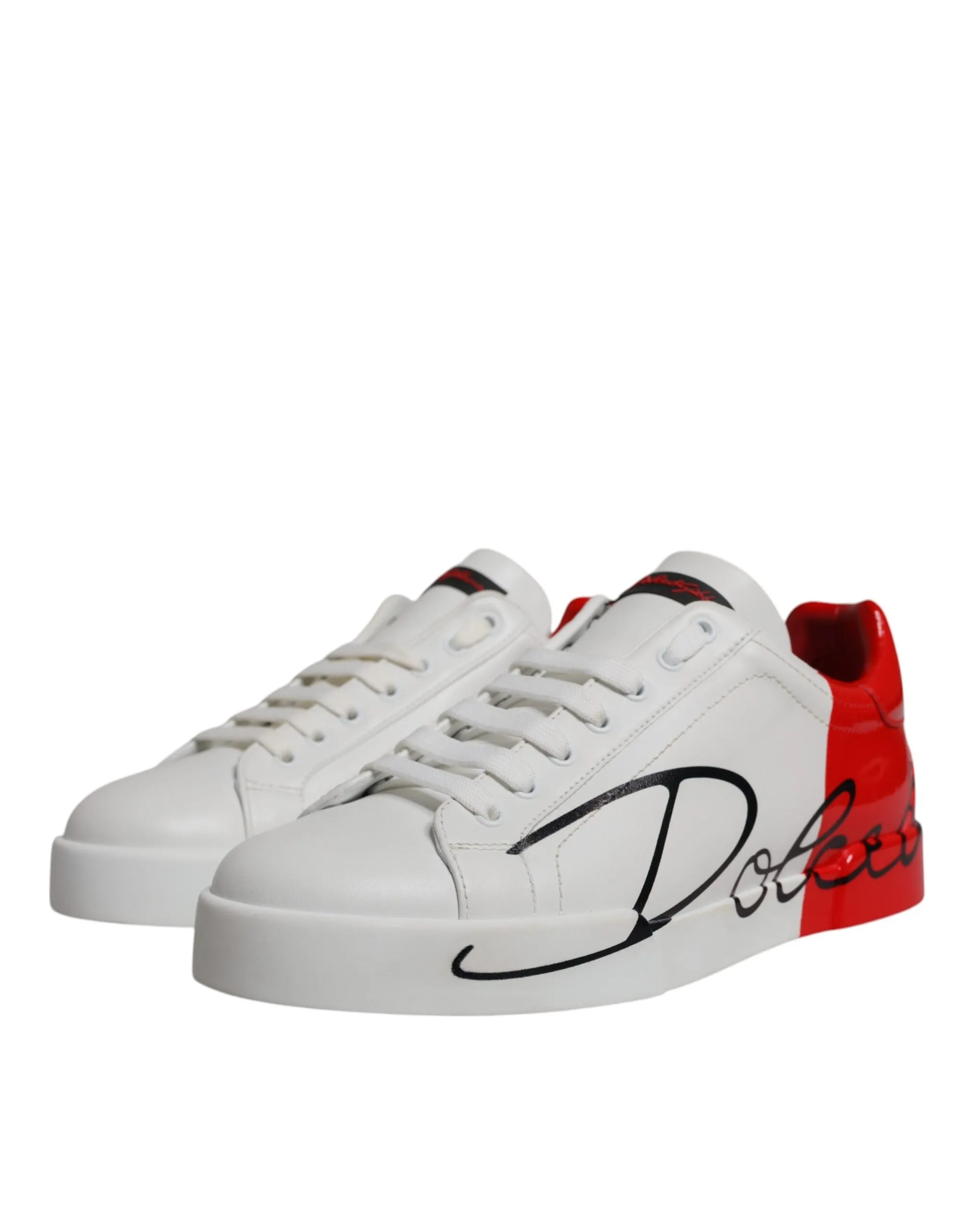 Dolce & Gabbana White Red Leather Logo Low Top Sneakers Shoes