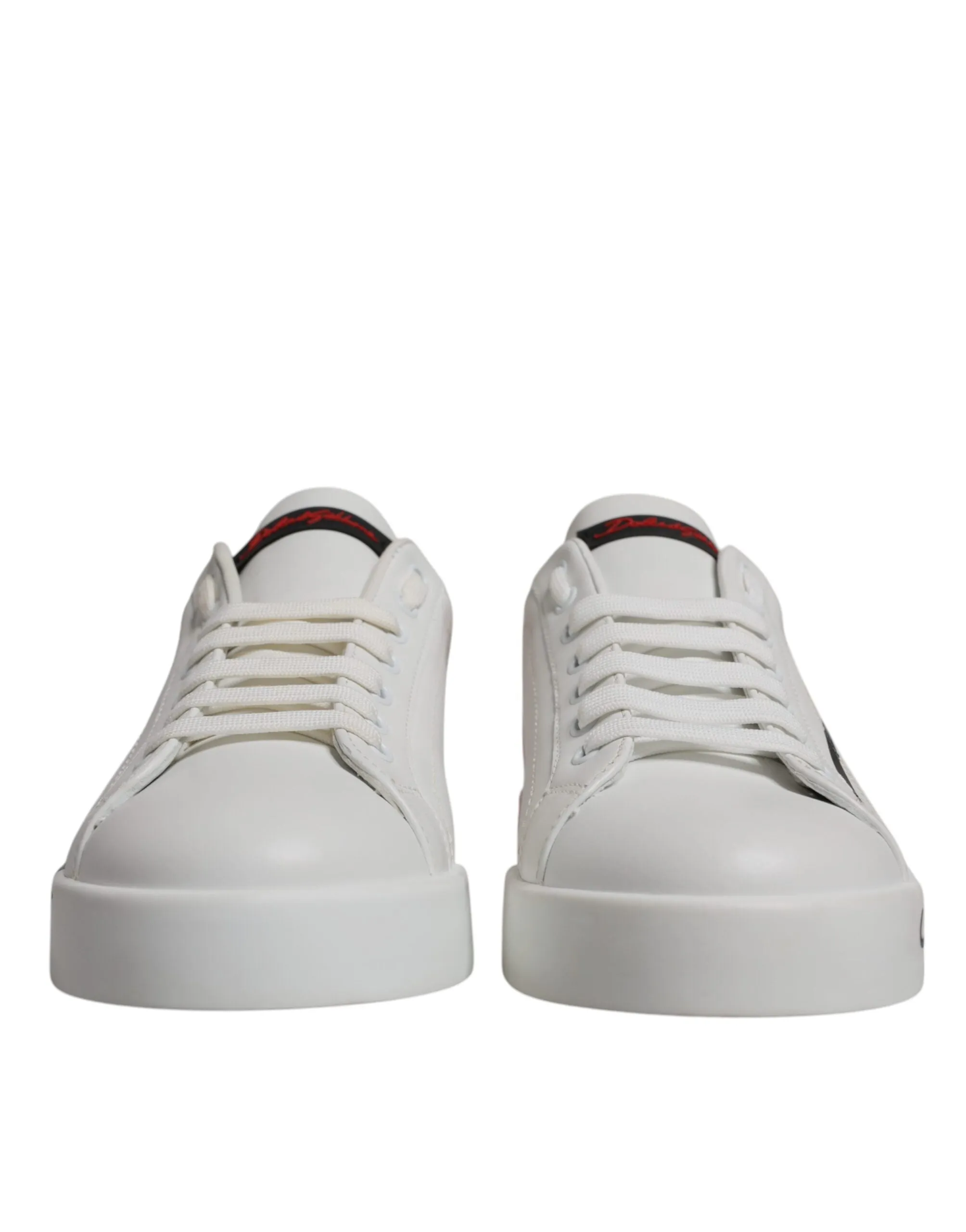 Dolce & Gabbana White Red Leather Logo Low Top Sneakers Shoes
