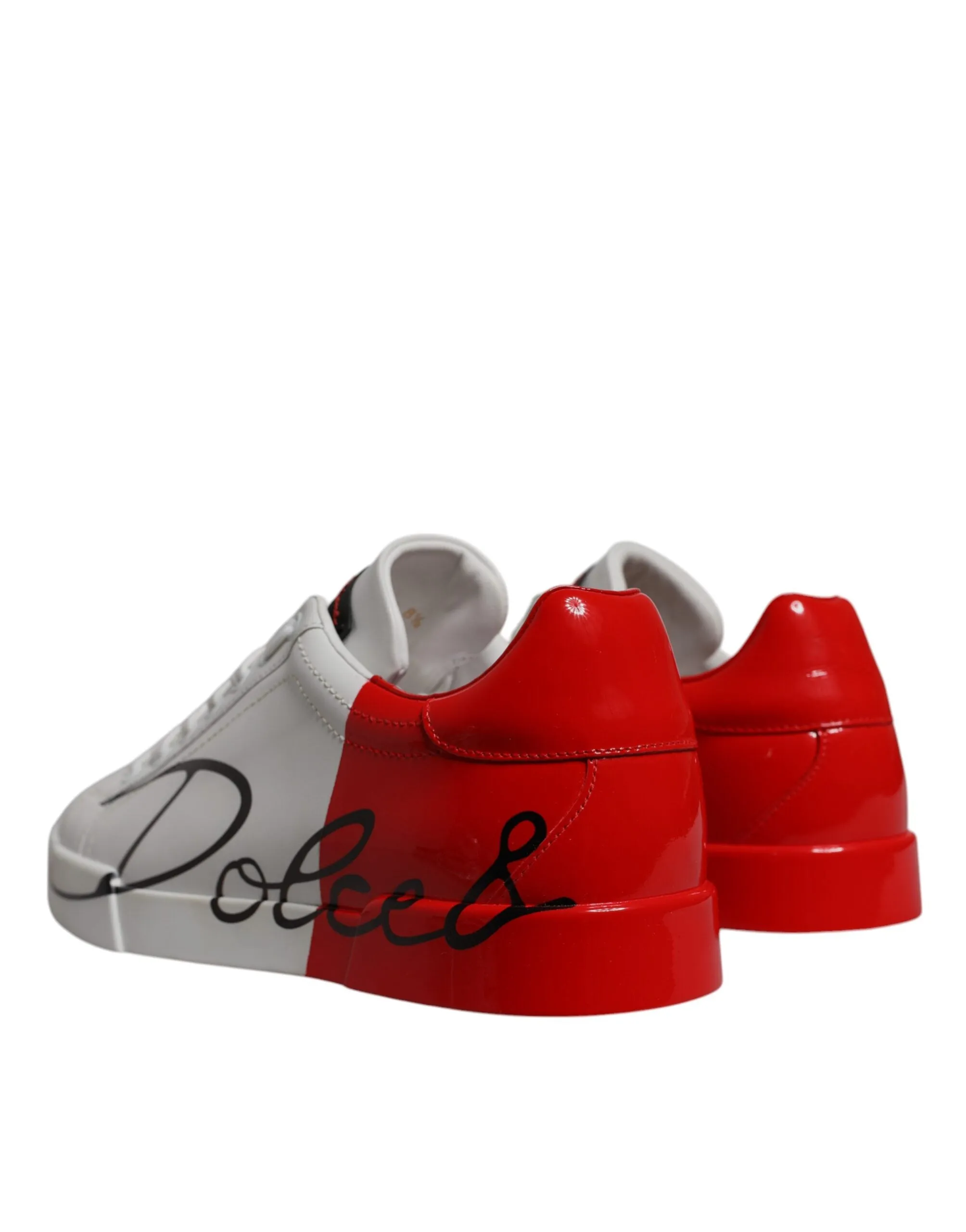Dolce & Gabbana White Red Leather Logo Low Top Sneakers Shoes