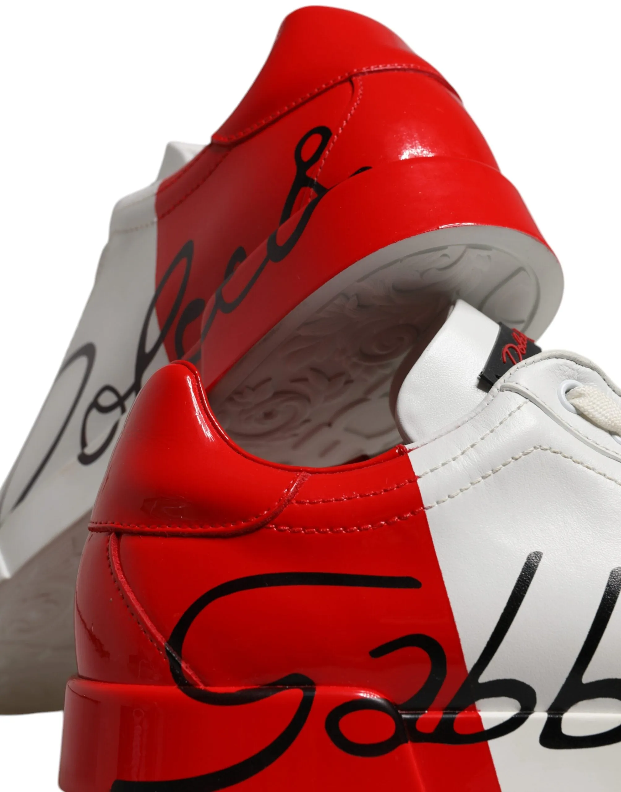 Dolce & Gabbana White Red Leather Logo Low Top Sneakers Shoes