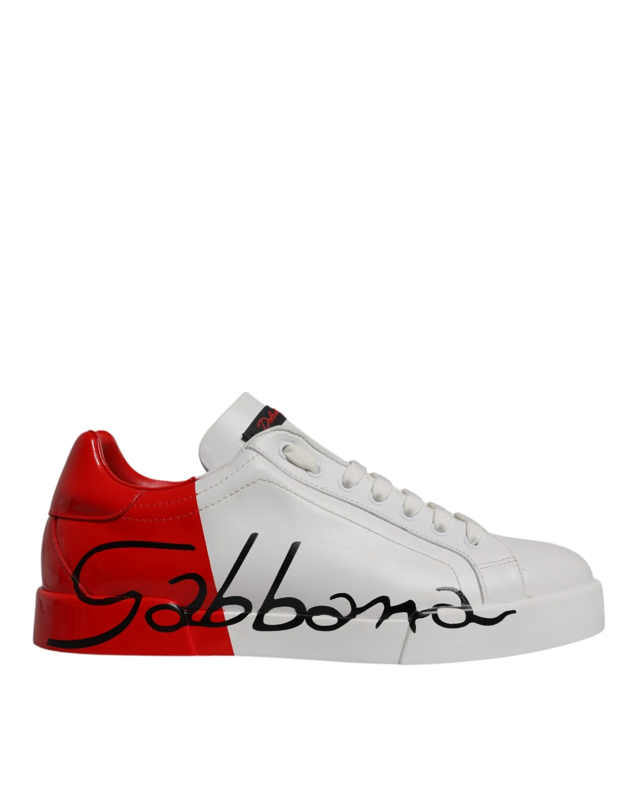 Dolce & Gabbana White Red Leather Logo Low Top Sneakers Shoes