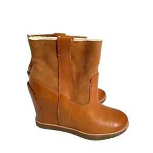 Dolce Vita Womens Pavlos Cognac Leather Ankle Boots Wedge Heeled Booties Sz 8.5