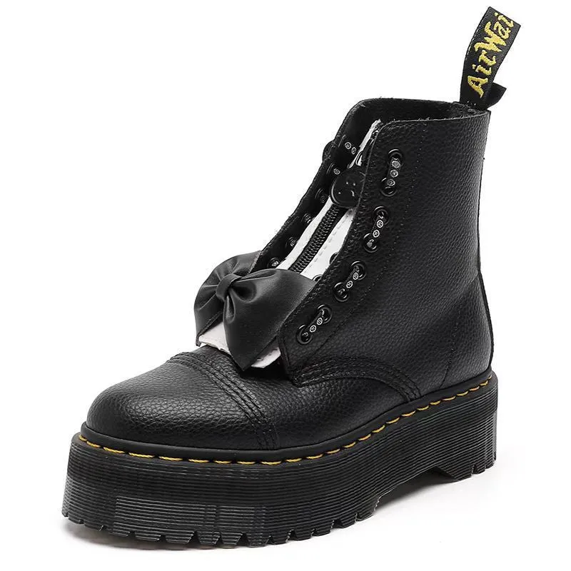 Dr Cross-Border Martin Boots Women's Boots Front Zip Platform Leather Boots Men's Couple First Layer Cowhide Lychee Pattern HOTan and NEWn Women's Ankle Boots