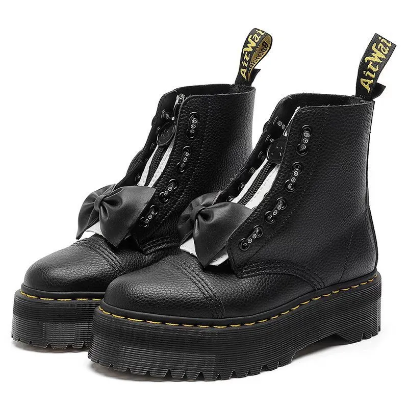 Dr Cross-Border Martin Boots Women's Boots Front Zip Platform Leather Boots Men's Couple First Layer Cowhide Lychee Pattern HOTan and NEWn Women's Ankle Boots