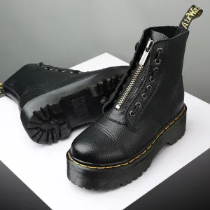 Dr Cross-Border Martin Boots Women's Boots Front Zip Platform Leather Boots Men's Couple First Layer Cowhide Lychee Pattern HOTan and NEWn Women's Ankle Boots