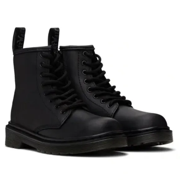 Dr. Martens 1460 Serena Mono Black Lace Up Boots Moto Classic Size 3 Kids US