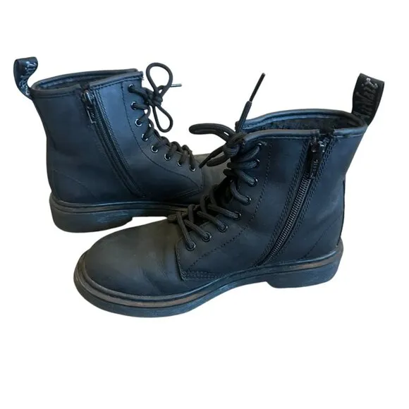 Dr. Martens 1460 Serena Mono Black Lace Up Boots Moto Classic Size 3 Kids US