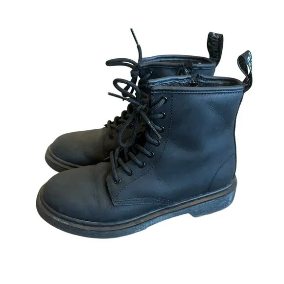 Dr. Martens 1460 Serena Mono Black Lace Up Boots Moto Classic Size 3 Kids US