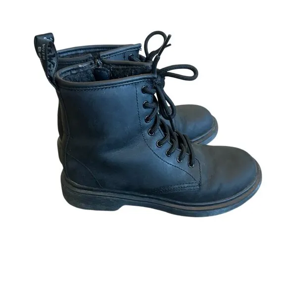 Dr. Martens 1460 Serena Mono Black Lace Up Boots Moto Classic Size 3 Kids US