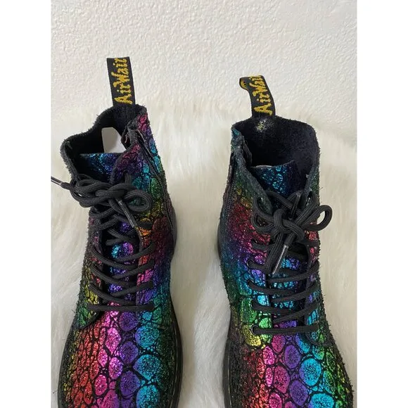 Dr Martens Junior 1460 Pascal Metallic Boots Us 4 Uk 3 Rainbow Print