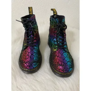 Dr Martens Junior 1460 Pascal Metallic Boots Us 4 Uk 3 Rainbow Print