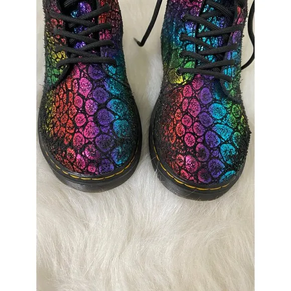 Dr Martens Junior 1460 Pascal Metallic Boots Us 4 Uk 3 Rainbow Print