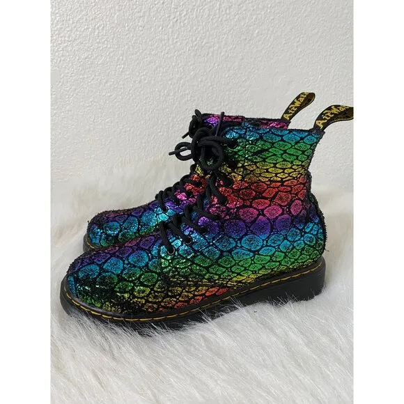 Dr Martens Junior 1460 Pascal Metallic Boots Us 4 Uk 3 Rainbow Print