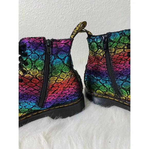 Dr Martens Junior 1460 Pascal Metallic Boots Us 4 Uk 3 Rainbow Print
