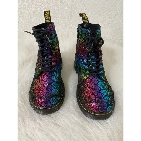 Dr Martens Junior 1460 Pascal Metallic Boots Us 4 Uk 3 Rainbow Print