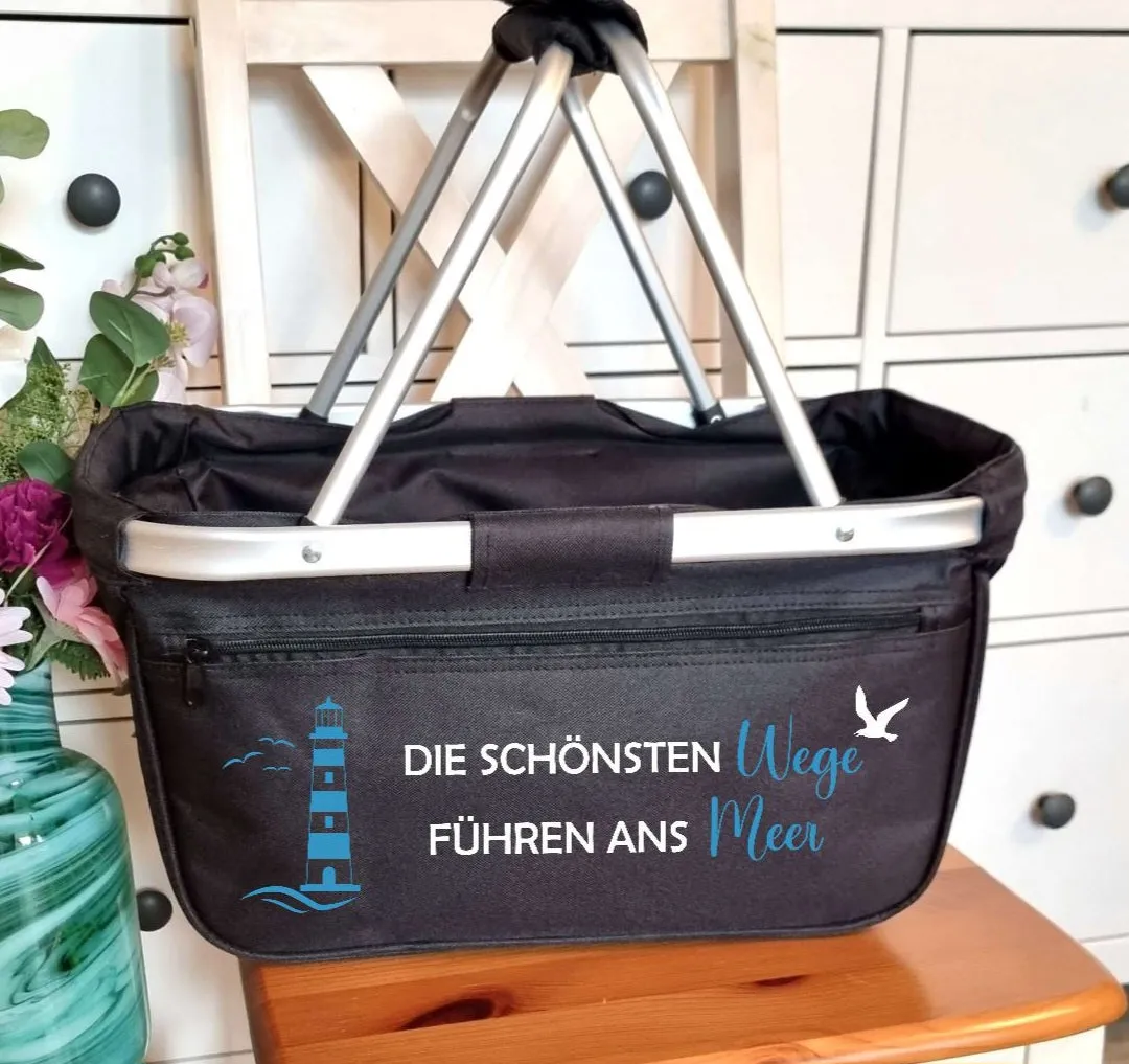 Einkaufskorb personalisiert die schönsten Wege führen ans Meer mit Name Tragekorb