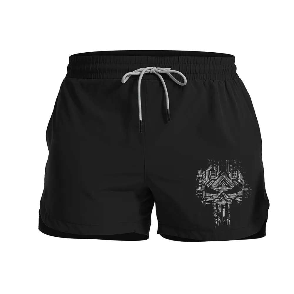 Electronic Skull Graphic Shorts