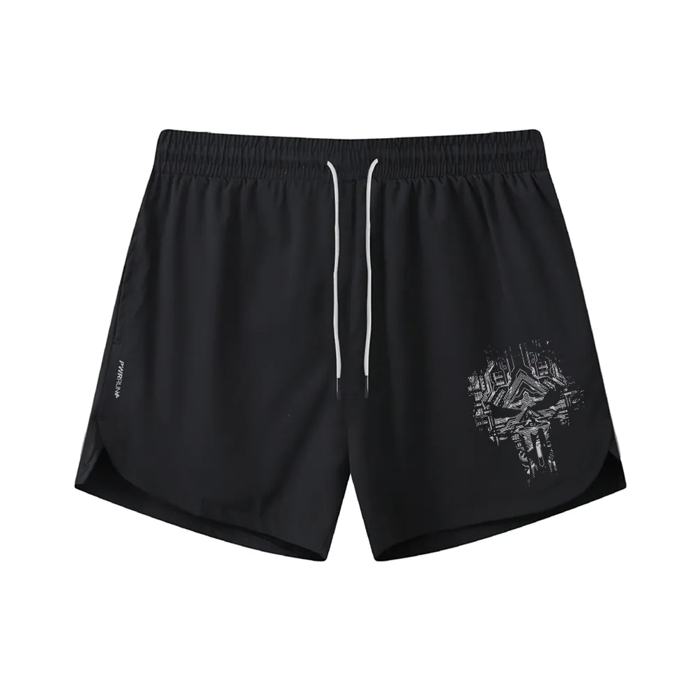 Electronic Skull Graphic Shorts