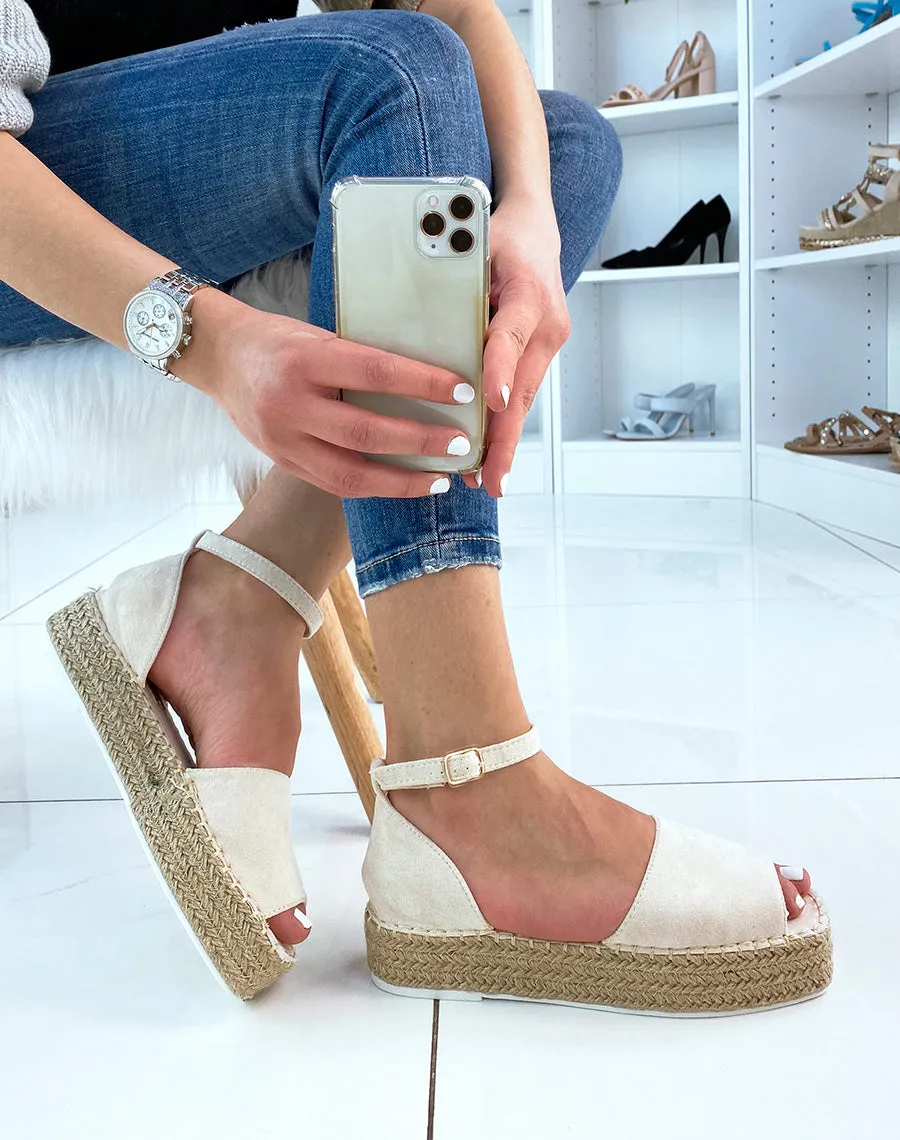 Espadrilles beiges à bout ouvert et talon compensé