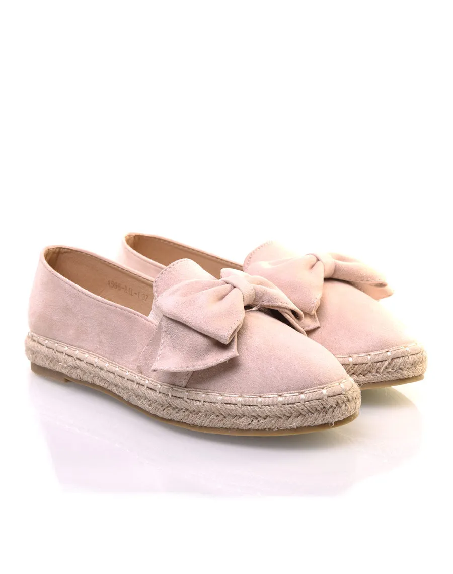 Espadrilles beiges en suédine à noeud