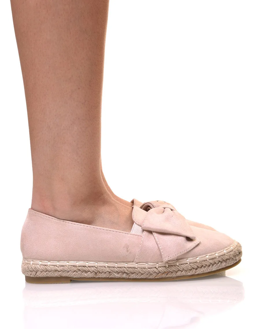 Espadrilles beiges en suédine à noeud