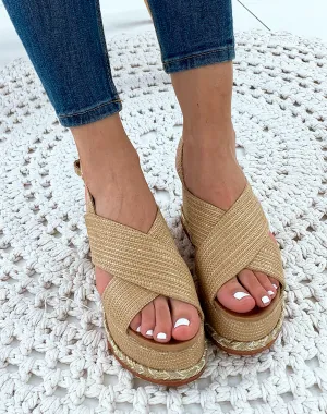 Espadrilles compensées gaufrées beiges