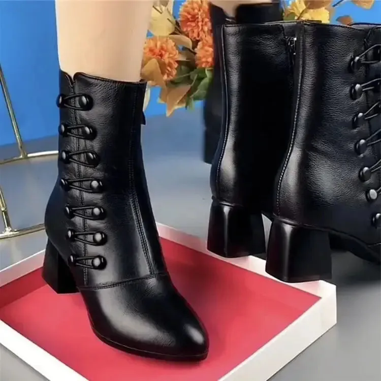 Fashion mid-heel mid-leg cotton soft soled mother shoes winter ankle footwear boots heels for women