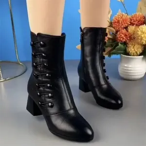 Fashion mid-heel mid-leg cotton soft soled mother shoes winter ankle footwear boots heels for women