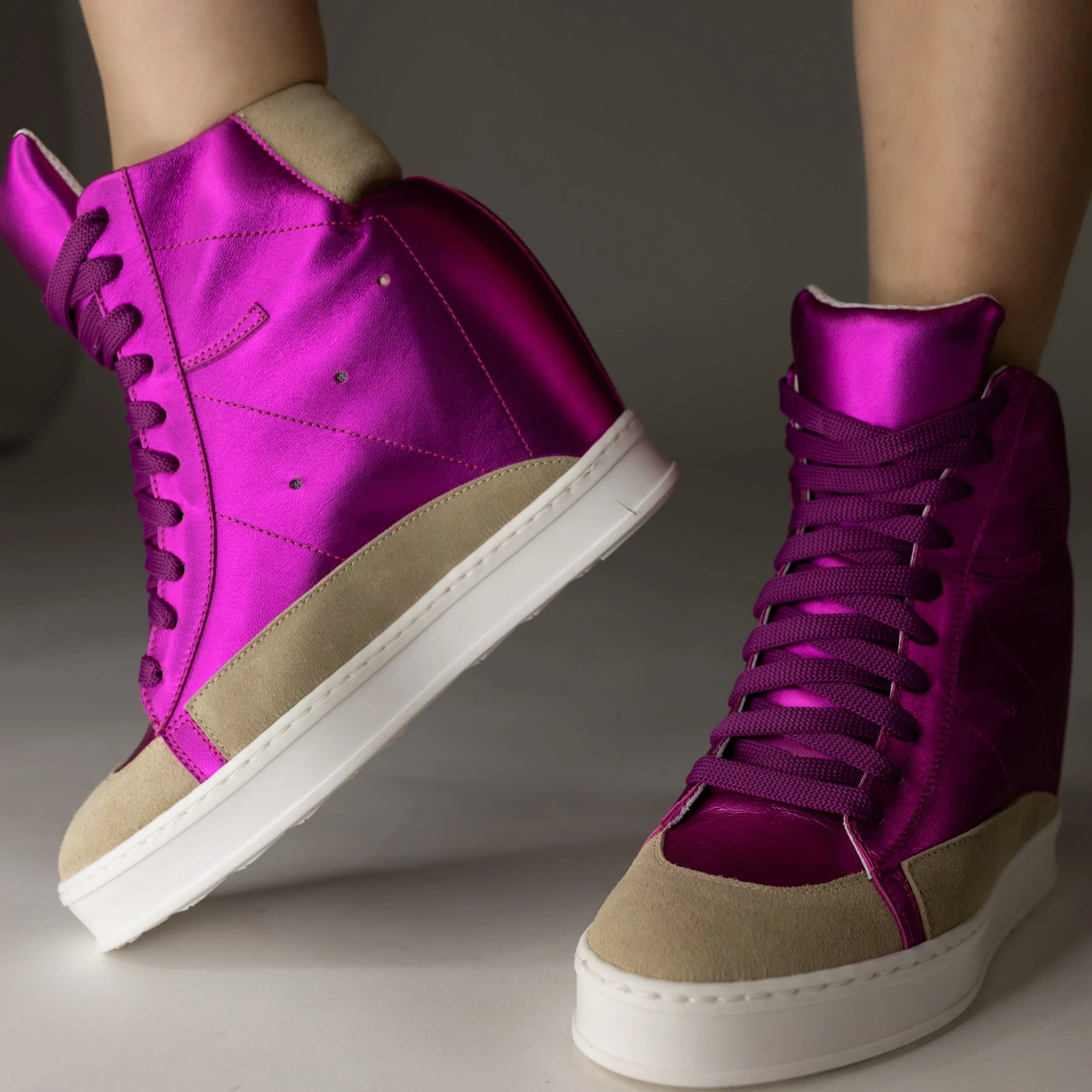 Fearless Fuchsia Metallic Wedge Sneaker