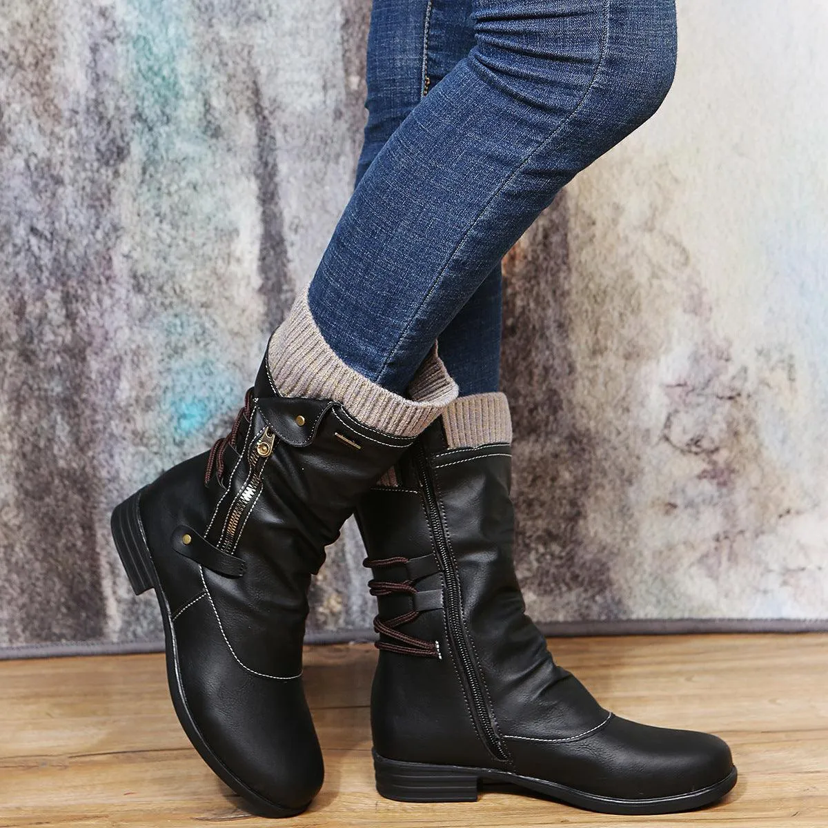 Flat-bottomed Plus Size Women's Woolen Martin Boots