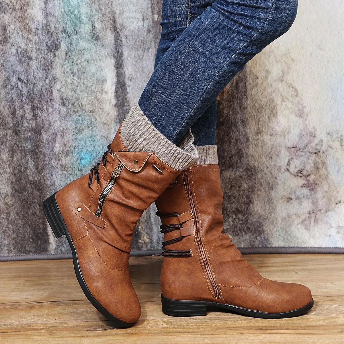 Flat-bottomed Plus Size Women's Woolen Martin Boots
