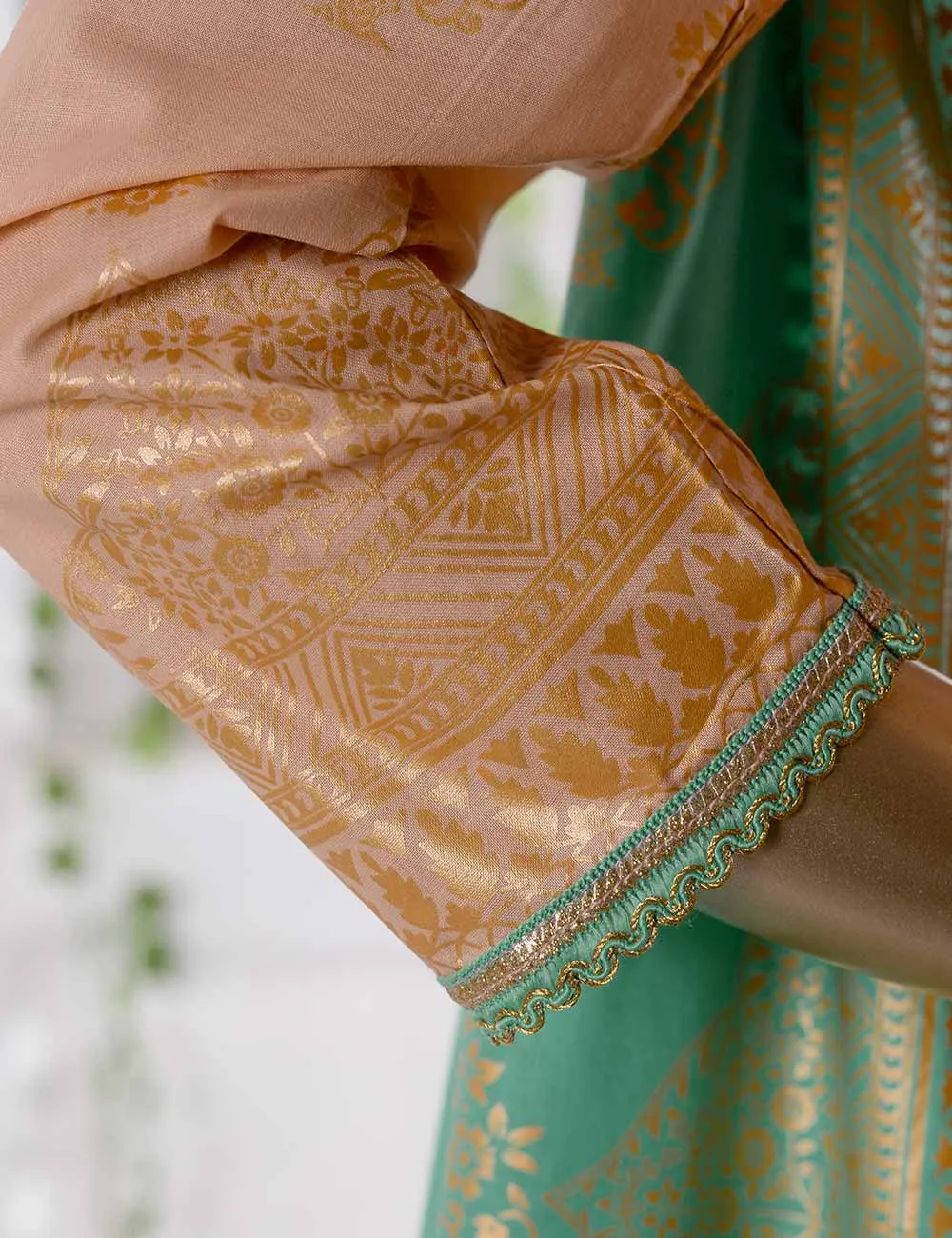 FM-1A - Ethnic Tales | 3 Pc Unstitched Gold Printed Lawn Dress