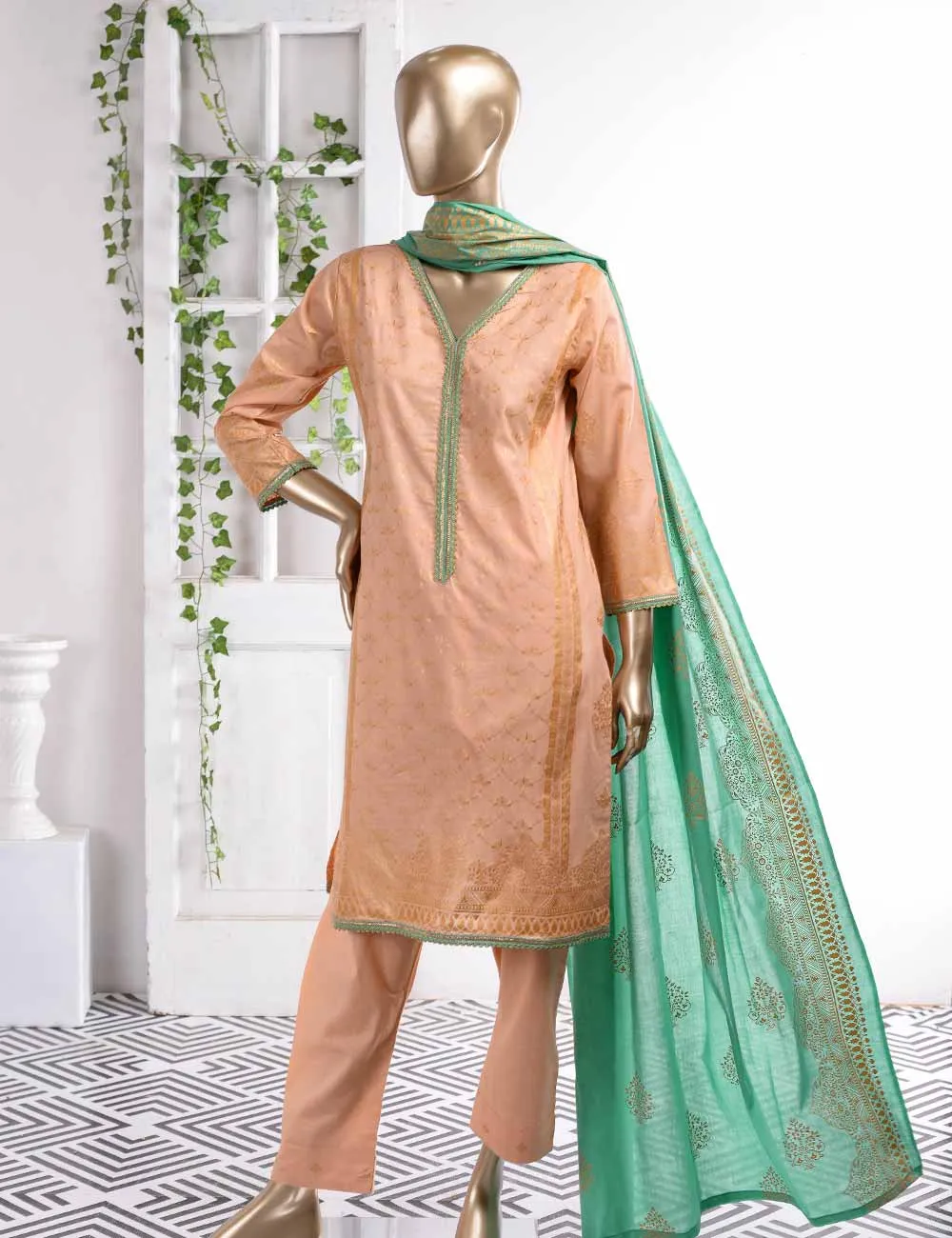 FM-1A - Ethnic Tales | 3 Pc Unstitched Gold Printed Lawn Dress