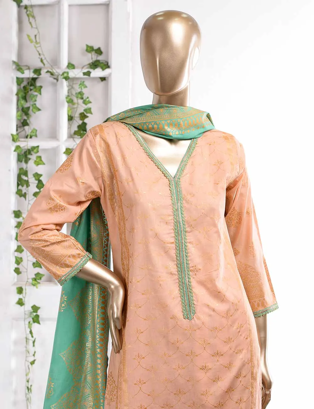 FM-1A - Ethnic Tales | 3 Pc Unstitched Gold Printed Lawn Dress