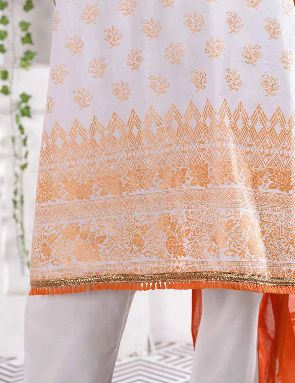 FM-5A - Golden Era | 3 Pc Unstitched Gold Printed Lawn Dress