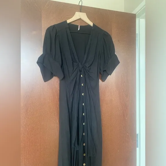 Free People Vintage Summer Midi Dress black xs