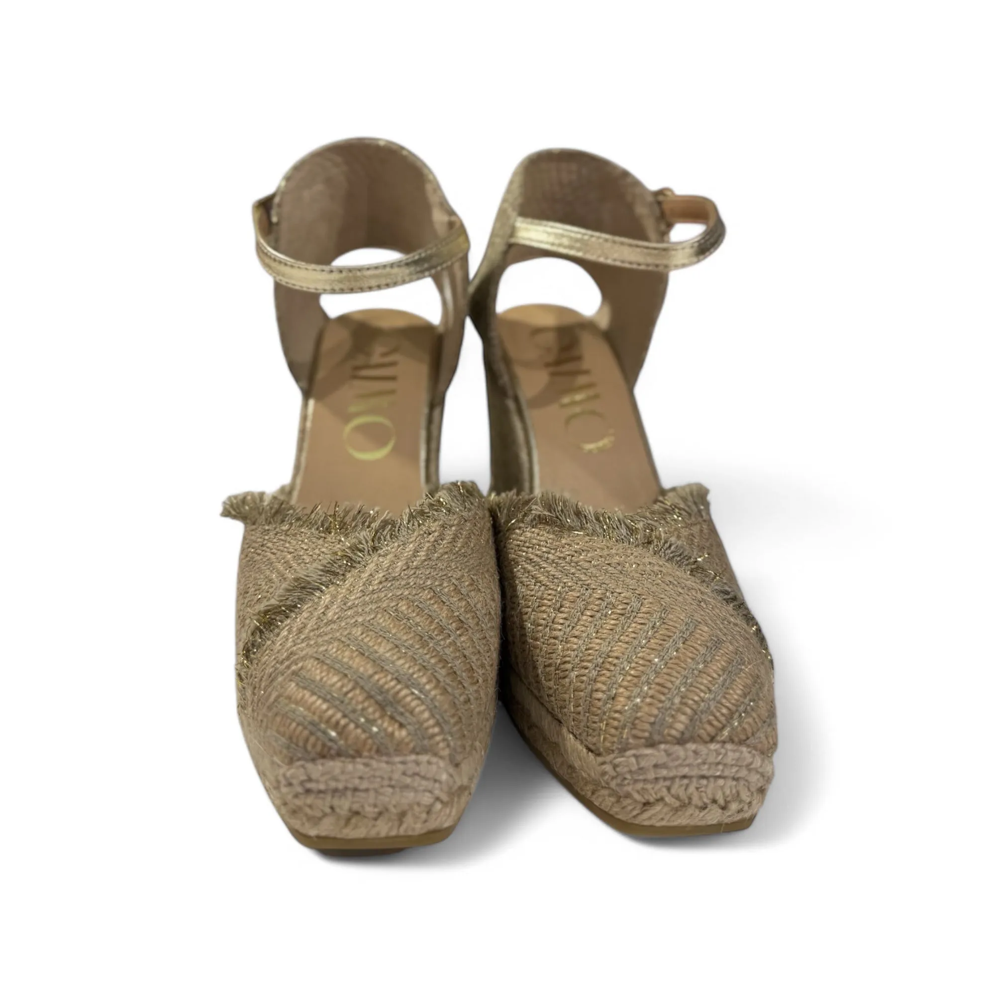 Gaimo Lavonn Gold Fabric Wedge Espadrille Shoes