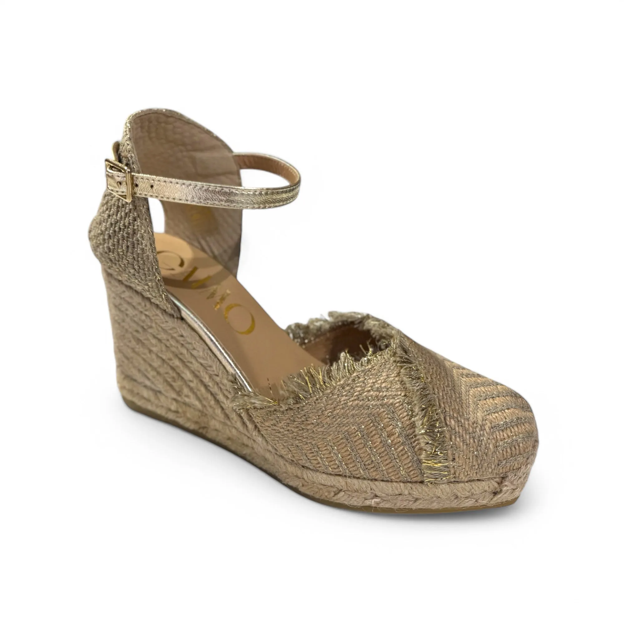 Gaimo Lavonn Gold Fabric Wedge Espadrille Shoes