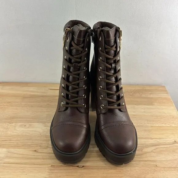 GBG Los Angeles Sheeva Lace Up Lug Sole Booties- Dark Brown- Size 6.5 M- NIB