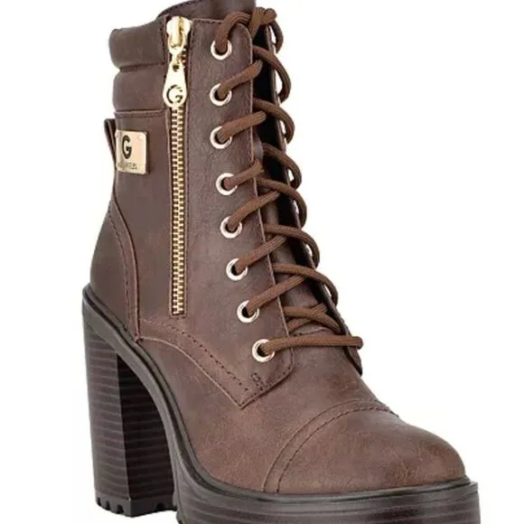 GBG Los Angeles Sheeva Lace Up Lug Sole Booties- Dark Brown- Size 6.5 M- NIB